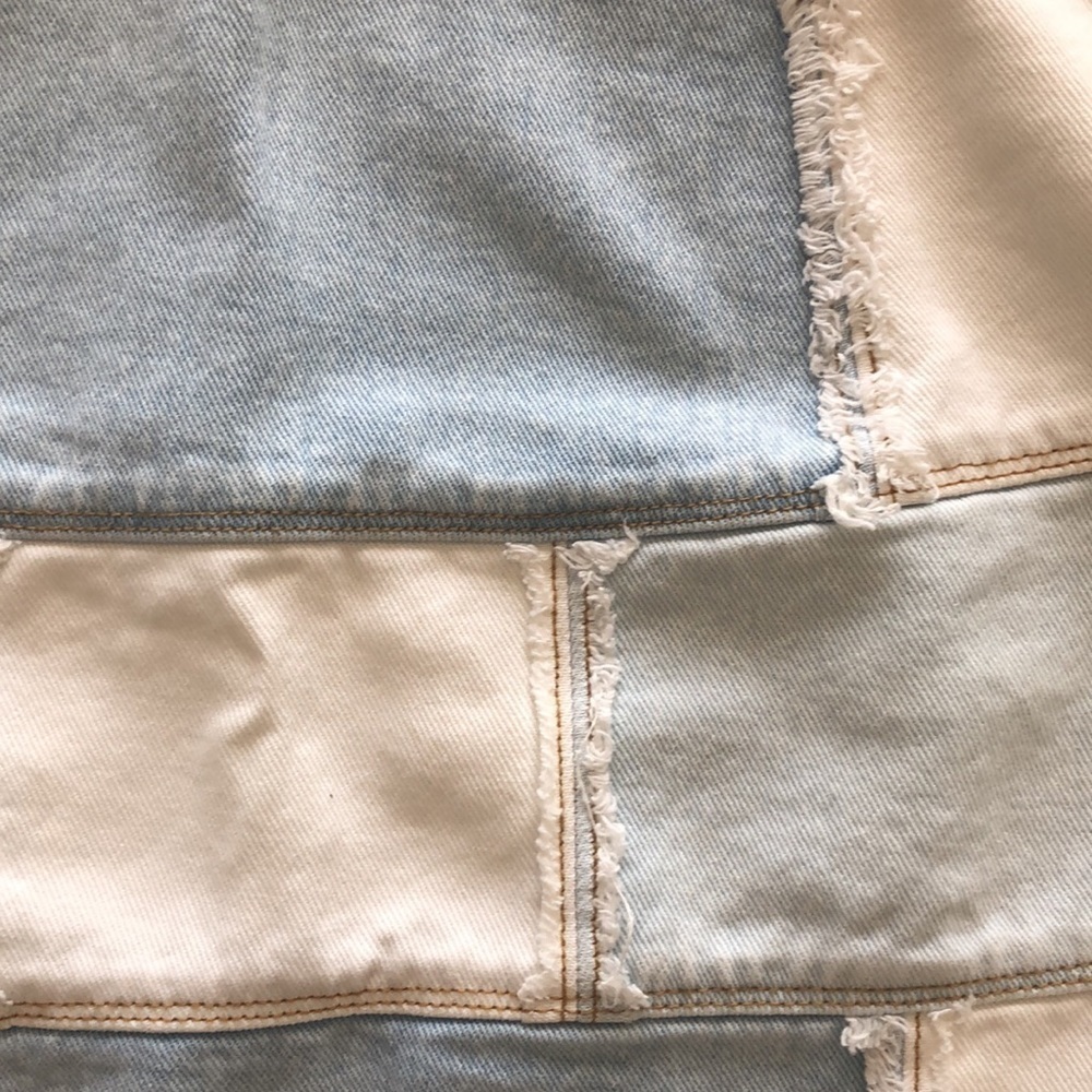 PacSun Two-Toned Mini Jean Skirt Patchwork Exposed Seams Cotton Denim Size 24 - Picture 11 of 16